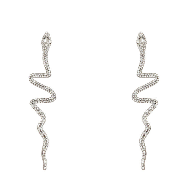 Wholesale Micro-inlaid  Snake-shaped Full Diamond Earrings