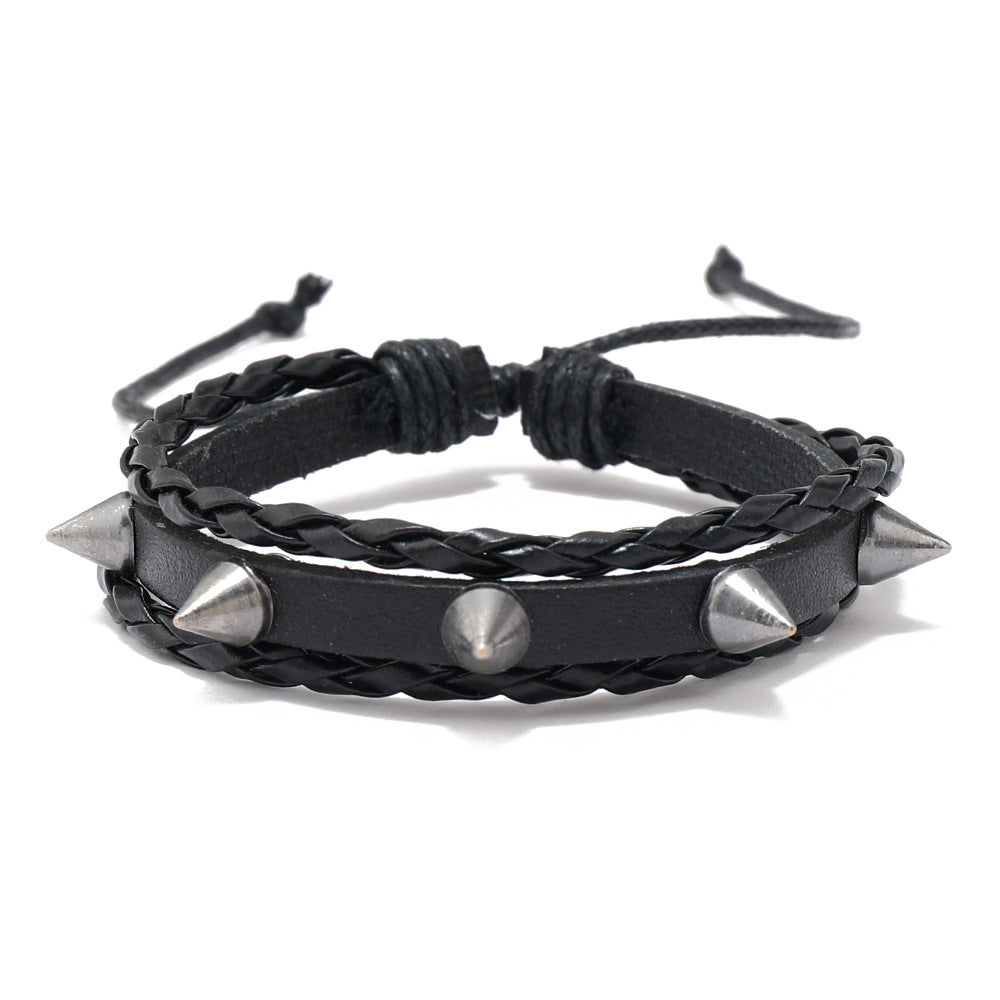Wholesale Retro Style Leather Braided Rivet Bracelet