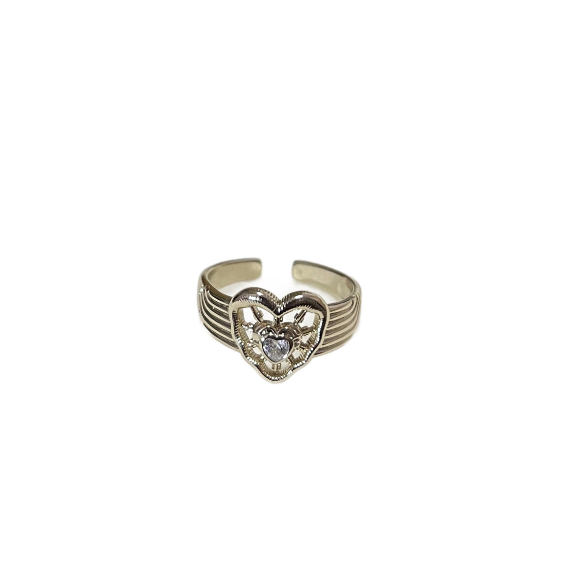 Wholesale Vintage Hollow Heart Ring Adjustable Coffee Gold Copper Fashion Jewelry Accessory