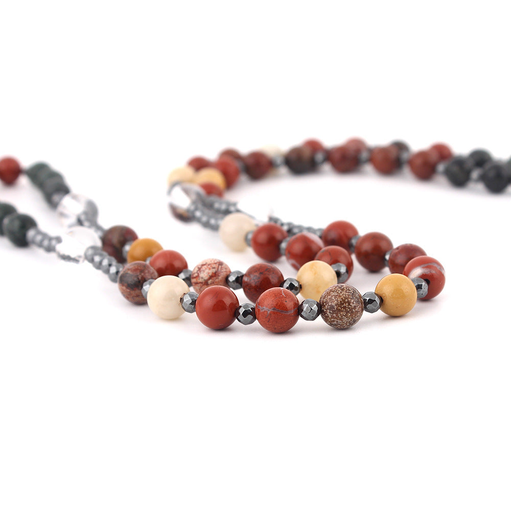 Wholesale  Natural Stone Round Beads Long Chain Black Gallstone Cross  Necklace