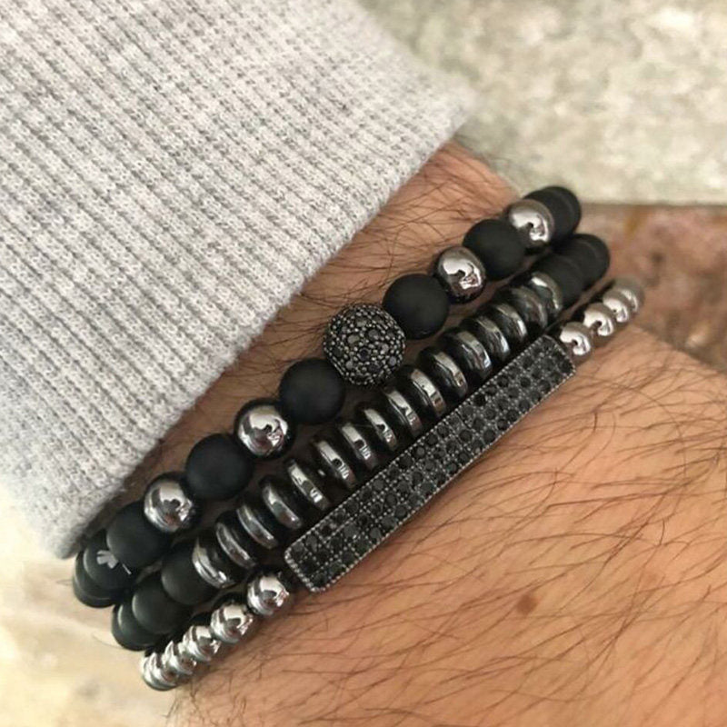 Set di braccialetti lunghi in rame satinato nero all'ingrosso con disco volante con sfere di diamanti in zirconio