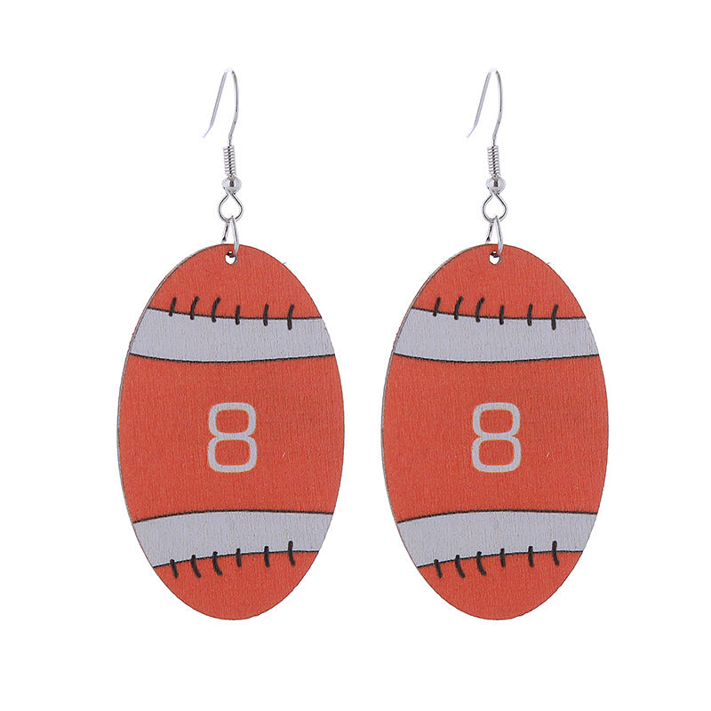 Wholesale Football Simple Print Wooden Earrings