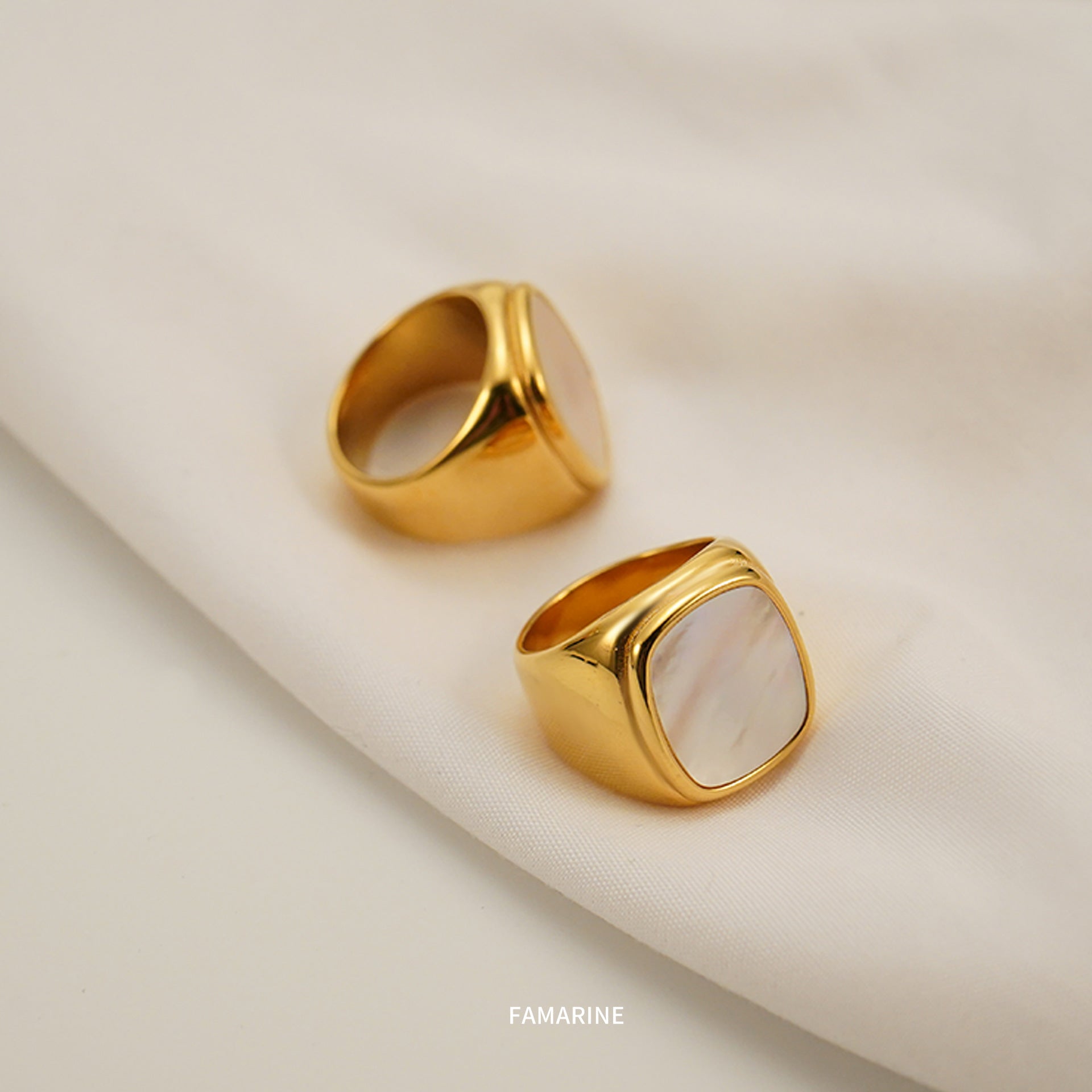 Wholesale copper round white fritillary shell ring