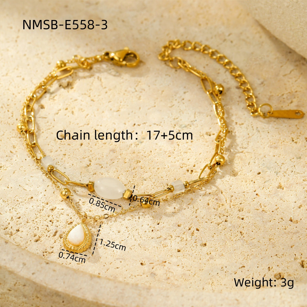Wholesale light luxury  stainless steel inlaid natural stone pendant  bracelet