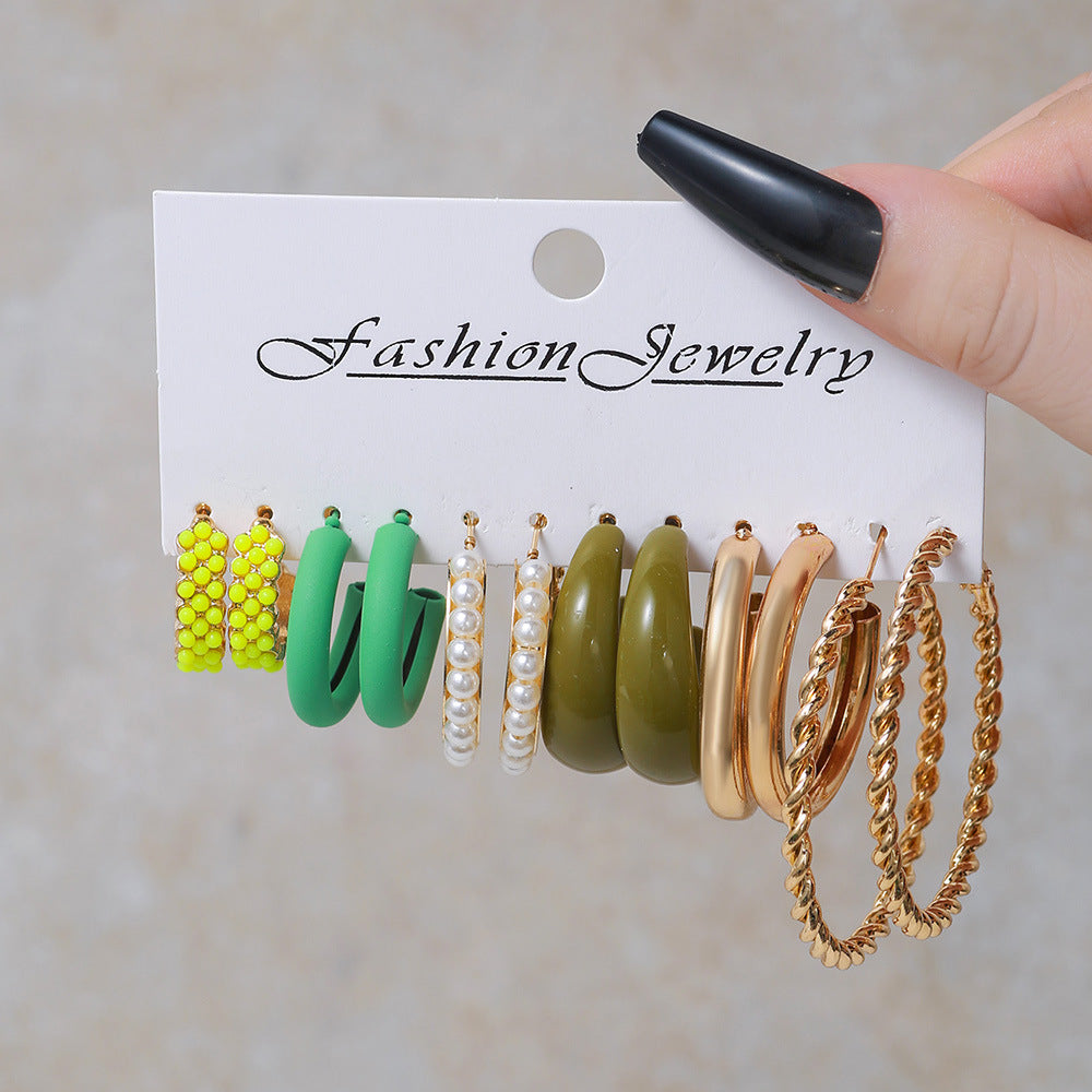 Wholesale Colorful Resin C-shaped Pearl Earrings Set of 5 Pairs Acrylic Earrings ACC-ES-Zhey001