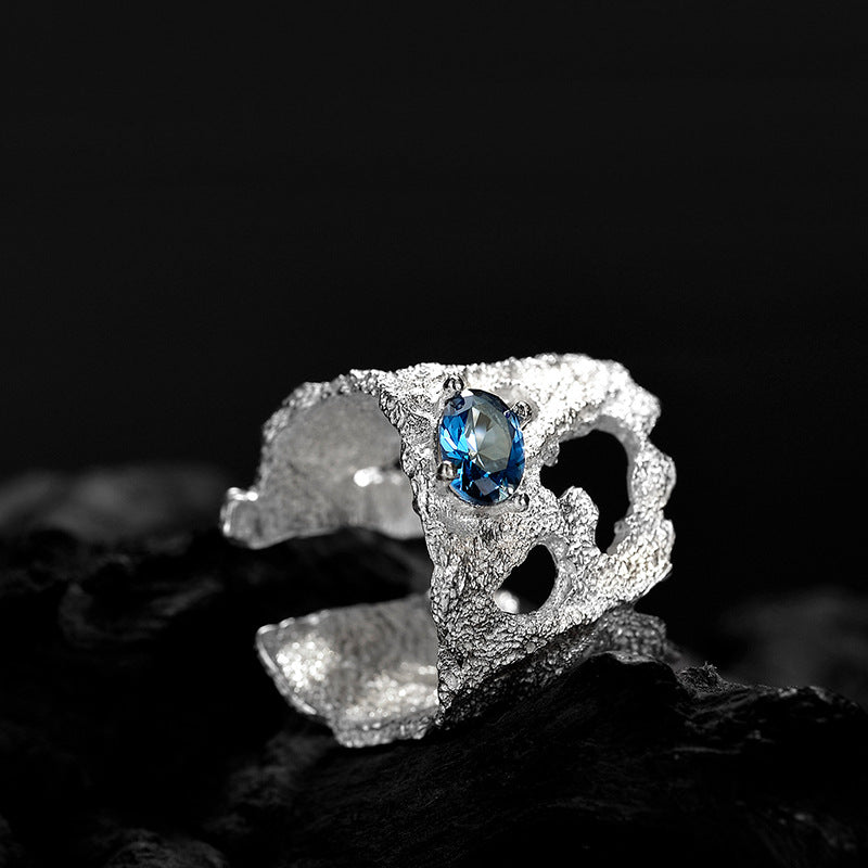 Wholesale  Light Luxury S925 Sterling Silver Hollow Broken Texture Ring