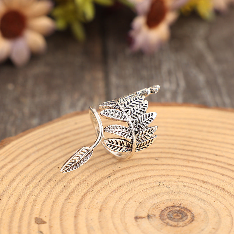 Wholesale Bohemian retro style leaf shape open alloy ring
