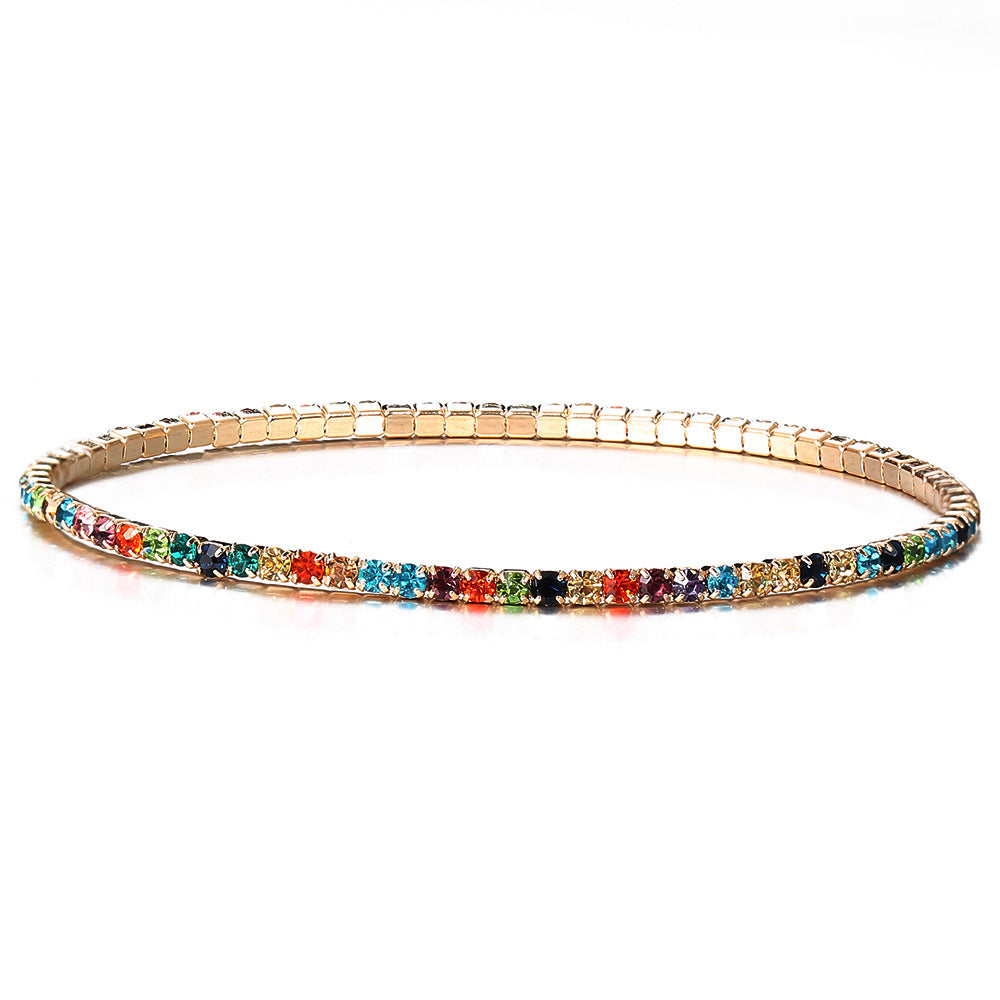 Wholesale Inlaid Colorful Diamond Bracelet Multi-color Rhinestone Elastic Bracelet for Women Layered Bracelet Set ACC-BT-HZS004