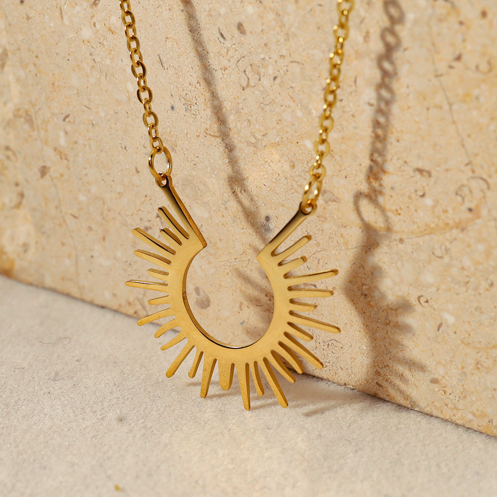Wholesale Simple Sunflower 18K Titanium Steel Women's Short Necklace