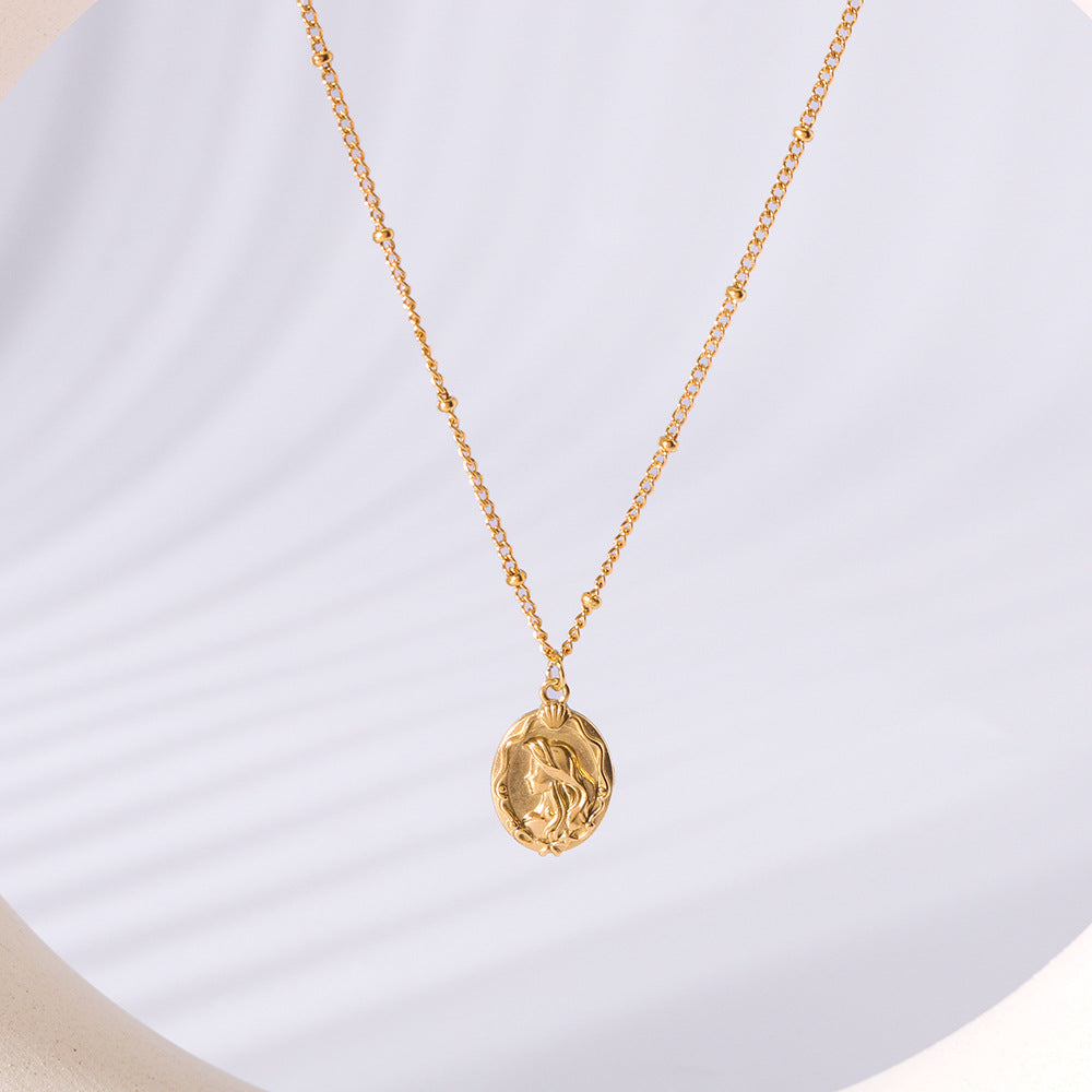 Wholesale Mermaid Princess Double-sided Design Sense Stainless Steel Bead Chain Necklace