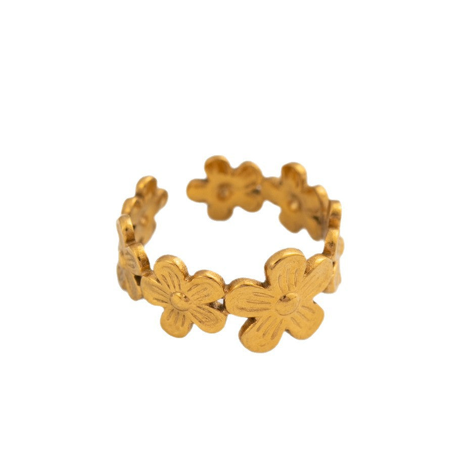 Wholesale Stainless Steel Flower Ring with Vacuum Gold Plating,  Trendy Fashion Jewelry Accessory for Women