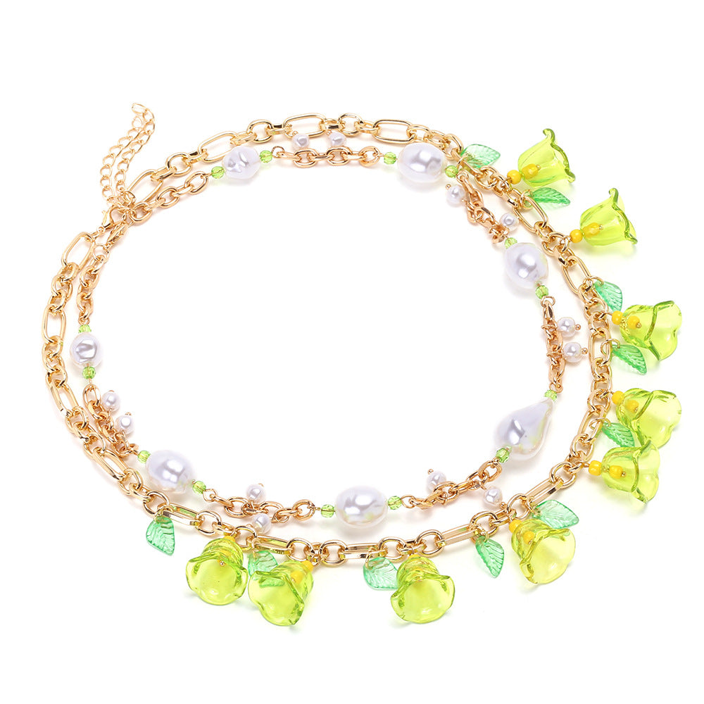 Wholesale Layered Color Flower Pendant Necklace