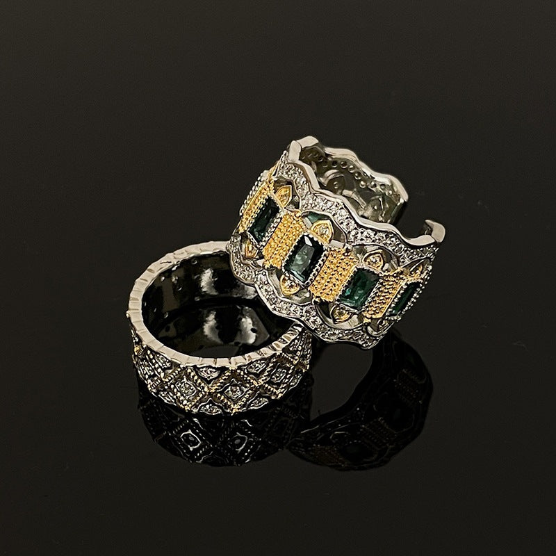 Wholesale Retro Brushed Craft Woven Pattern Gold Micro-inlaid Ring Adjustable Rings ACC-RS-JiuHao008