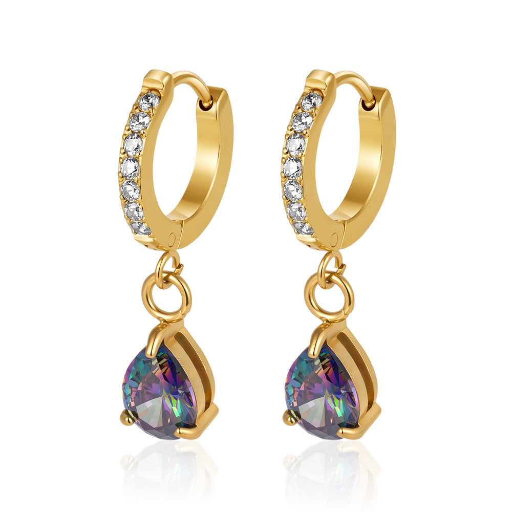 Wholesale Modern Round Zircon Pendant Earrings Stainless Steel Jewelry Accessory