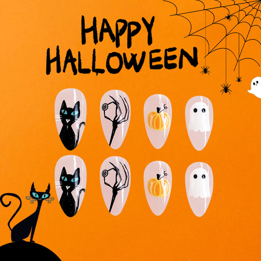 Wholesale 24 Pieces/box Halloween Ghost Pumpkin Press-on Nails Kits Nail Stickers ACC-NS-GuaiXL095