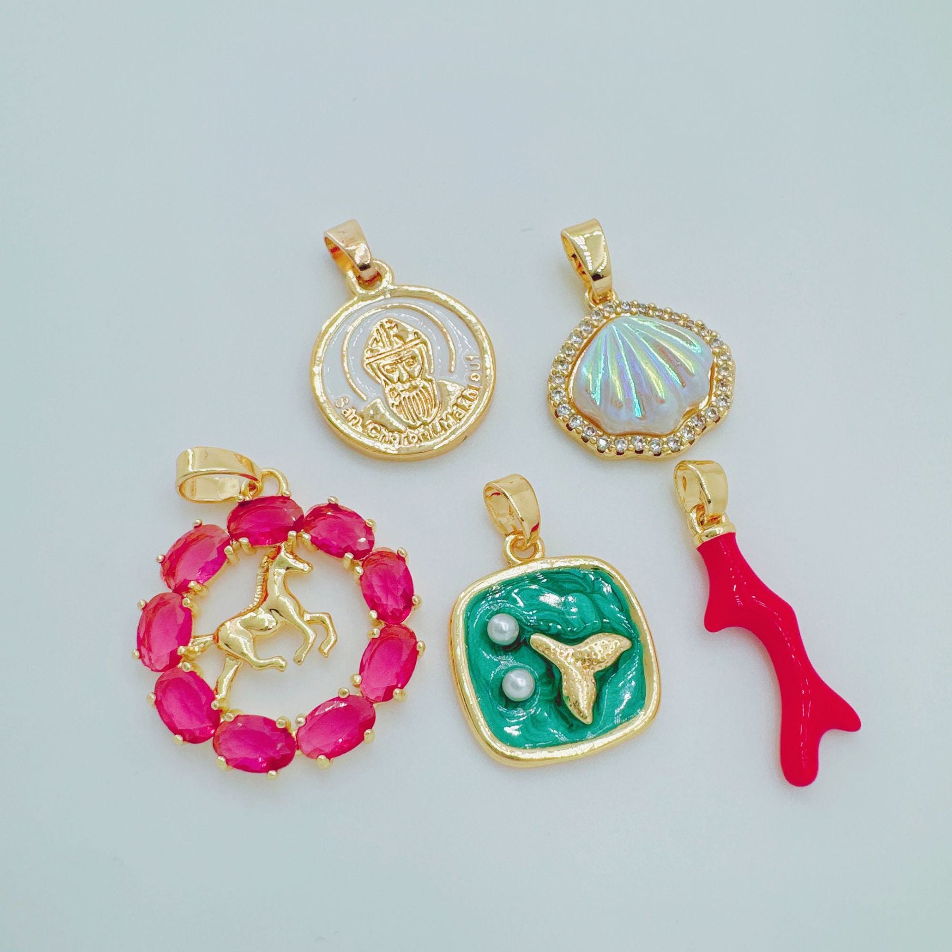 Wholesale Ocean Marine Pendant Necklace Gold Plated Copper Zircon Seashell Mermaid Tail Jewelry Accessory