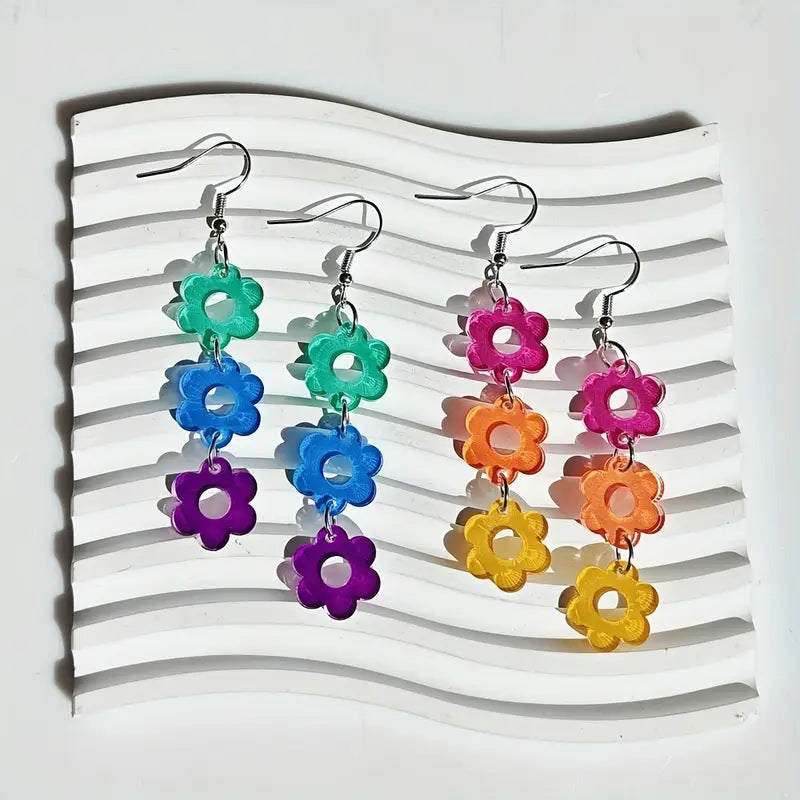 Wholesale  multi-color floret stitching pendant acrylic earrings