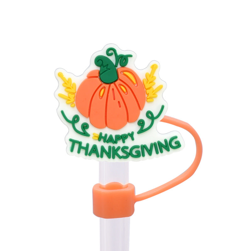 Wholesale Random 100pcs Thanksgiving Series PVC Soft Straw Tube Cap