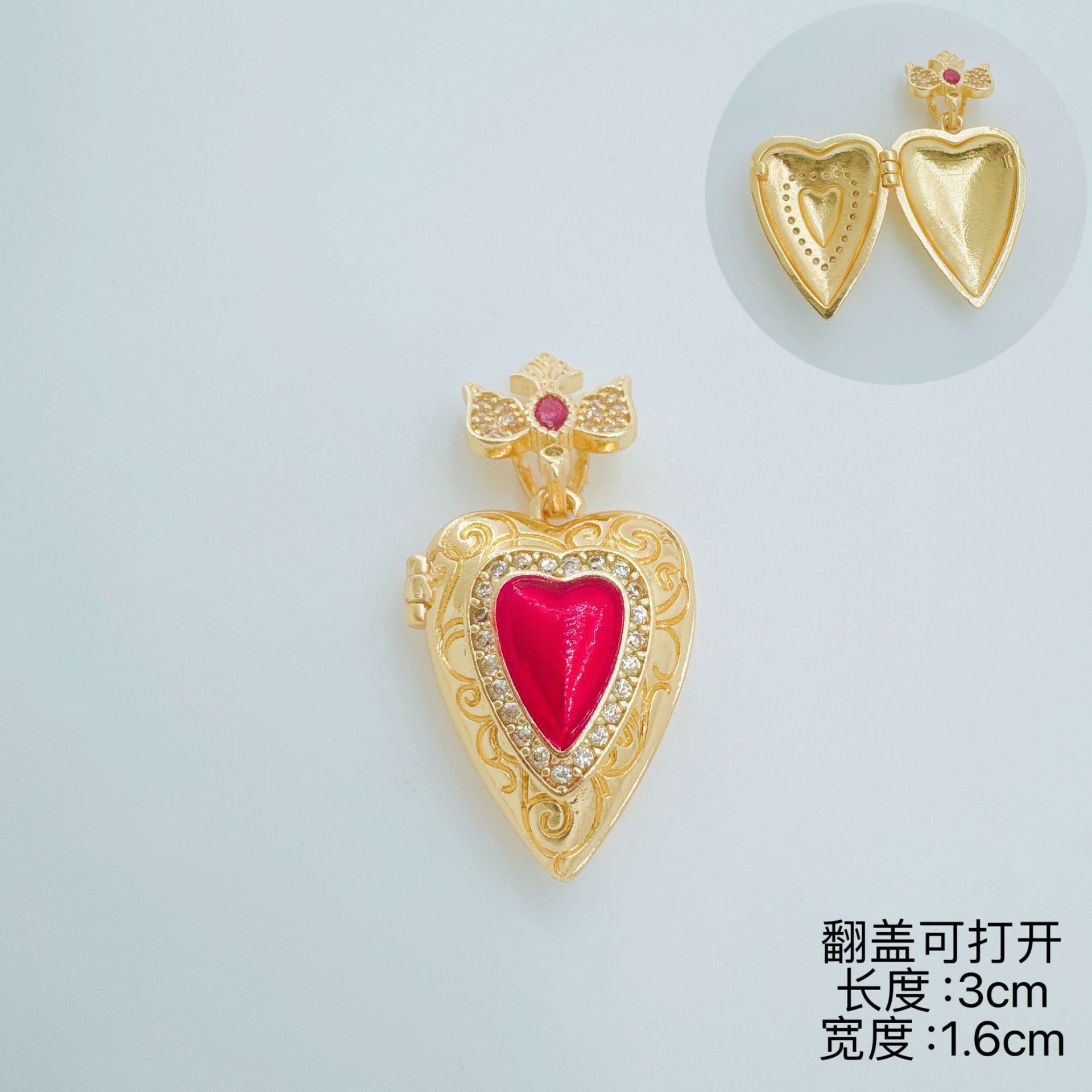 Wholesale Chic Red Crown Heart Pendant Necklace Gold Plated Copper Fashion Accessory