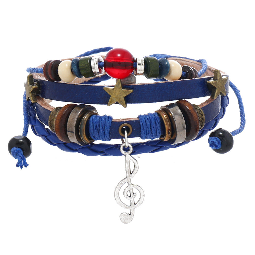 Wholesale Beaded Braided Vintage Bracelet Alloy Musical Note Cowhide Leather Bracelet Miyuki ACC-BT-Saih001