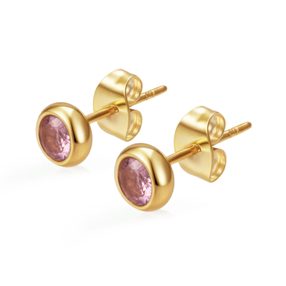 Wholesale Light Luxury Round Stainless Steel Zircon Earrings for Women,  Multi-Color 18K Gold Plated Fashion Accessory