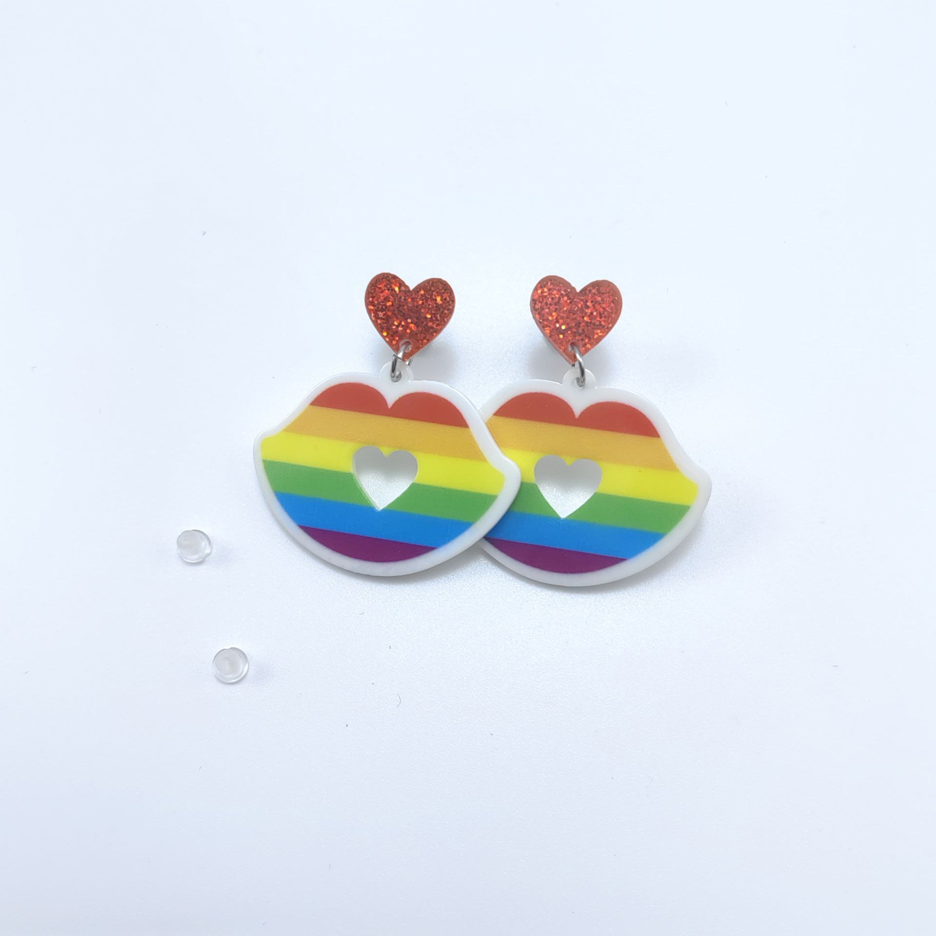 Wholesale Rainbow Earrings Silver Needle Love Earrings Heart Earrings Acrylic Earrings ACC-ES-Mindin006