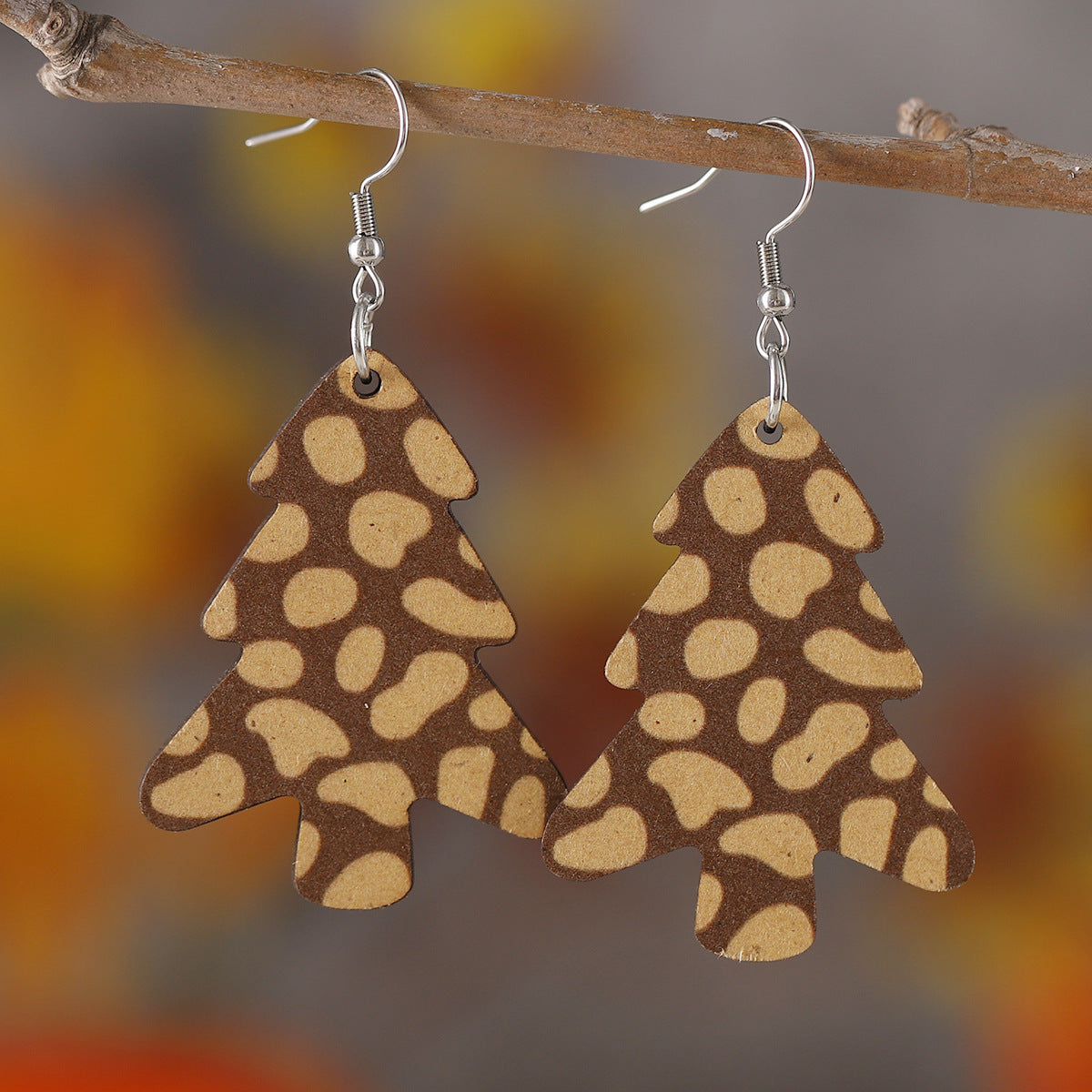 Wholesale Christmas Tree Pendant  Wooden Double-sided Earrings