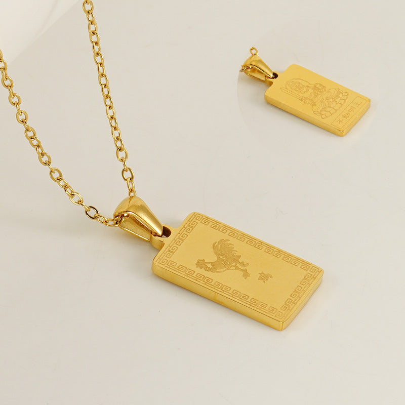 Wholesale Stainless Steel Zodiac Necklace with 18K Gold Plated Square Pendant ACC-NE-ZhongYao002