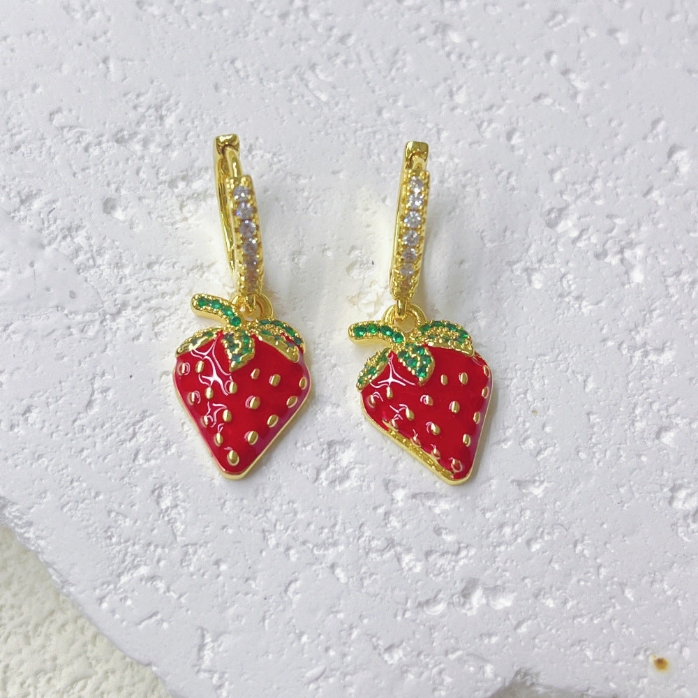 Wholesale Red Fruit Series Drop Oil Cherry Strawberry Earrings