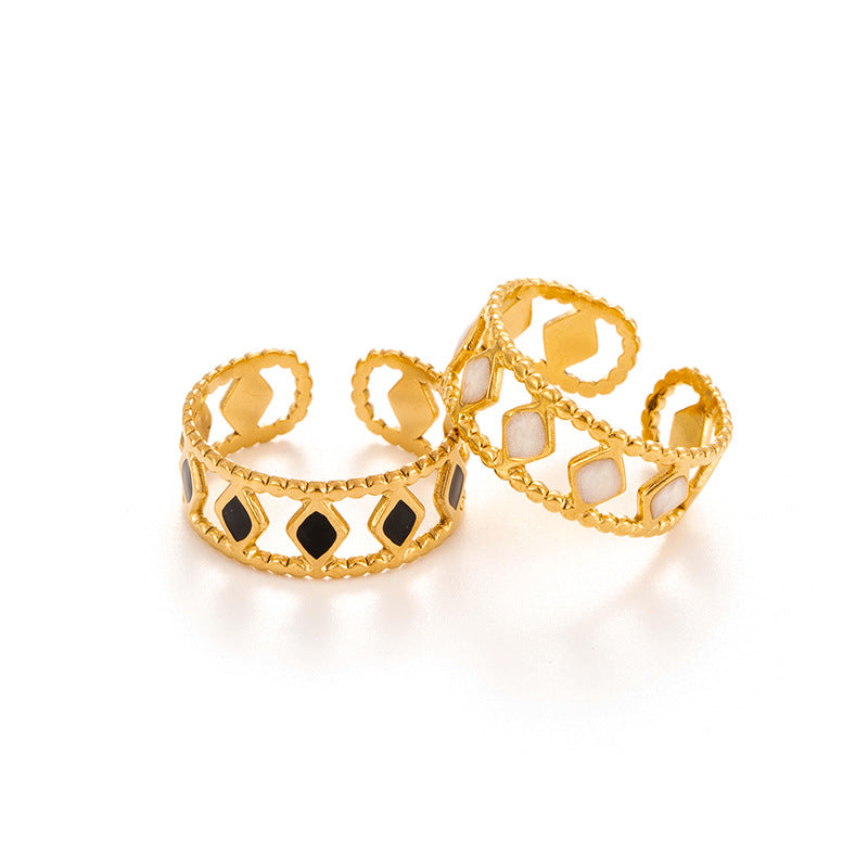 Wholesale  Retro   All-match Titanium Steel Diamond Pattern Opening Adjustable Ring