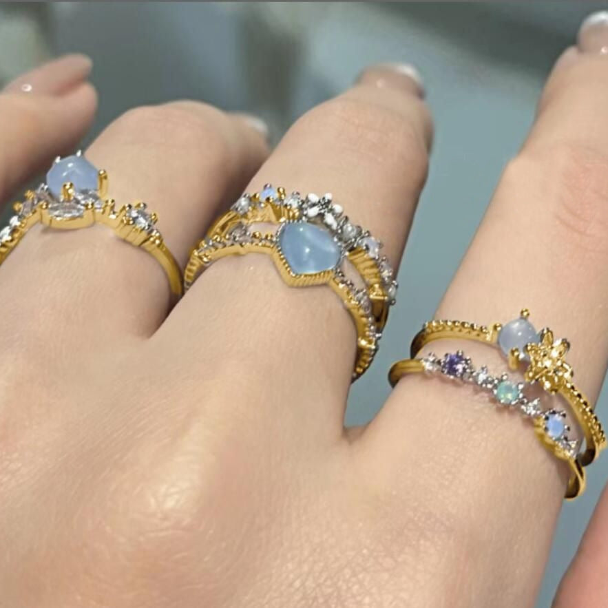 Wholesale Heart-shaped adjustable zircon ring 3-Piece Set