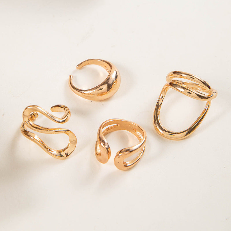 Wholesale irregular hollow arc opening ring set