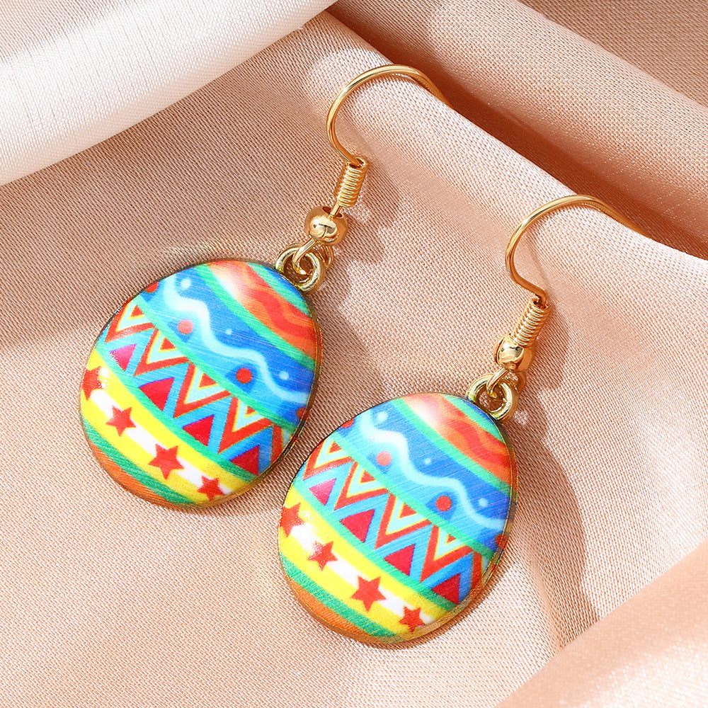 Wholesale Cartoon Printed Easter Egg Oil Earrings