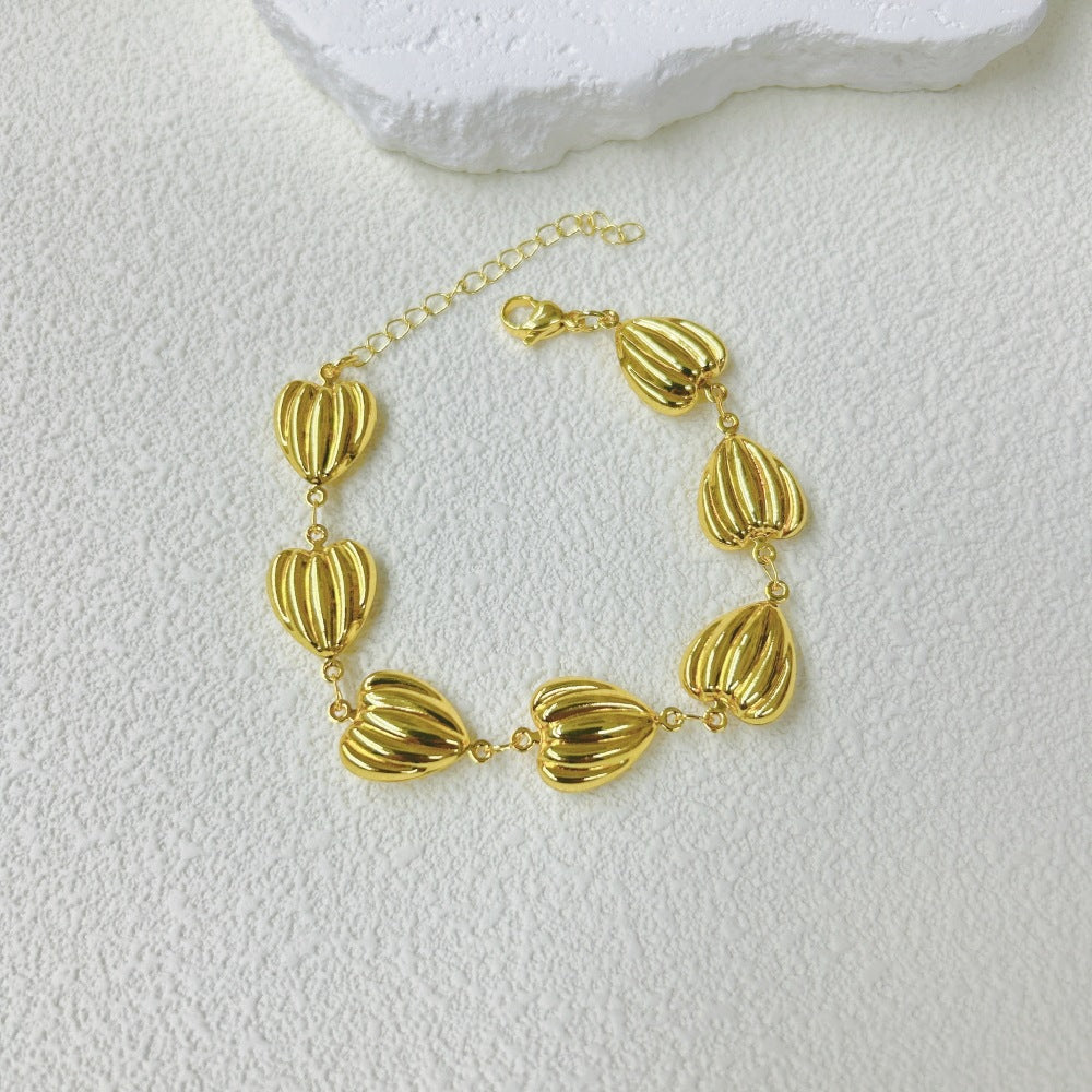 Wholesale Stainless Steel Three-dimensional Hollow Love Bracelet Necklace suit