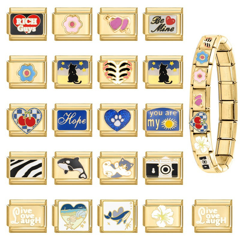 Wholesale Italian Charm Bracelet 9mm DIY Splicing Fashion Creative Pattern Stainless Steel Composable Bracelet