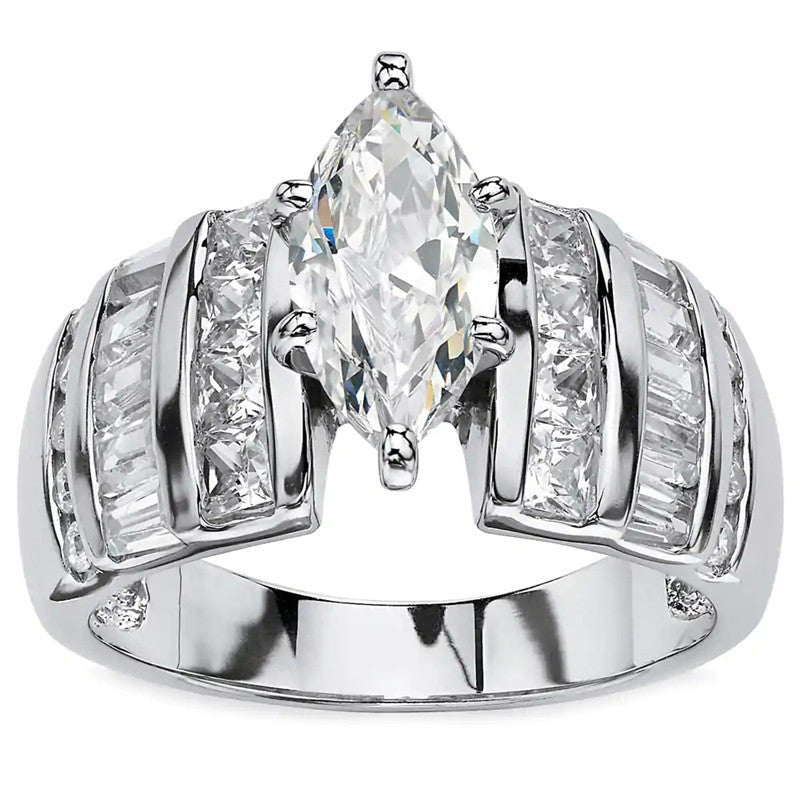 Wholesale Full-Pavé Marquise-Cut Zircon Ring