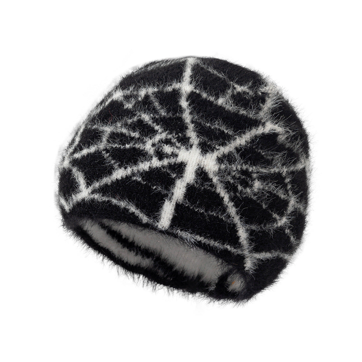 Wholesale Plush  Web Knitted Jacquard Beanie Hat