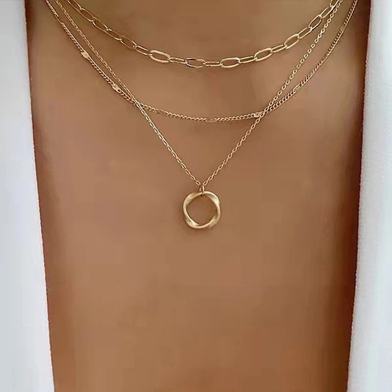 Wholesale  Exaggerated Thick Chain Neck Chain Irregular Circle Pendant Fashion Necklace