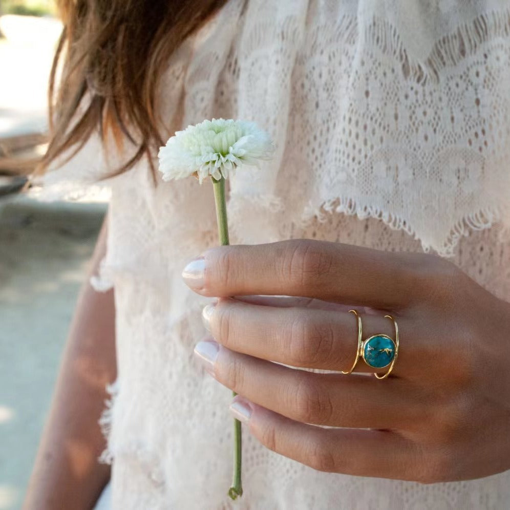 Wholesale Double-Layer Ring with Round Turquoise