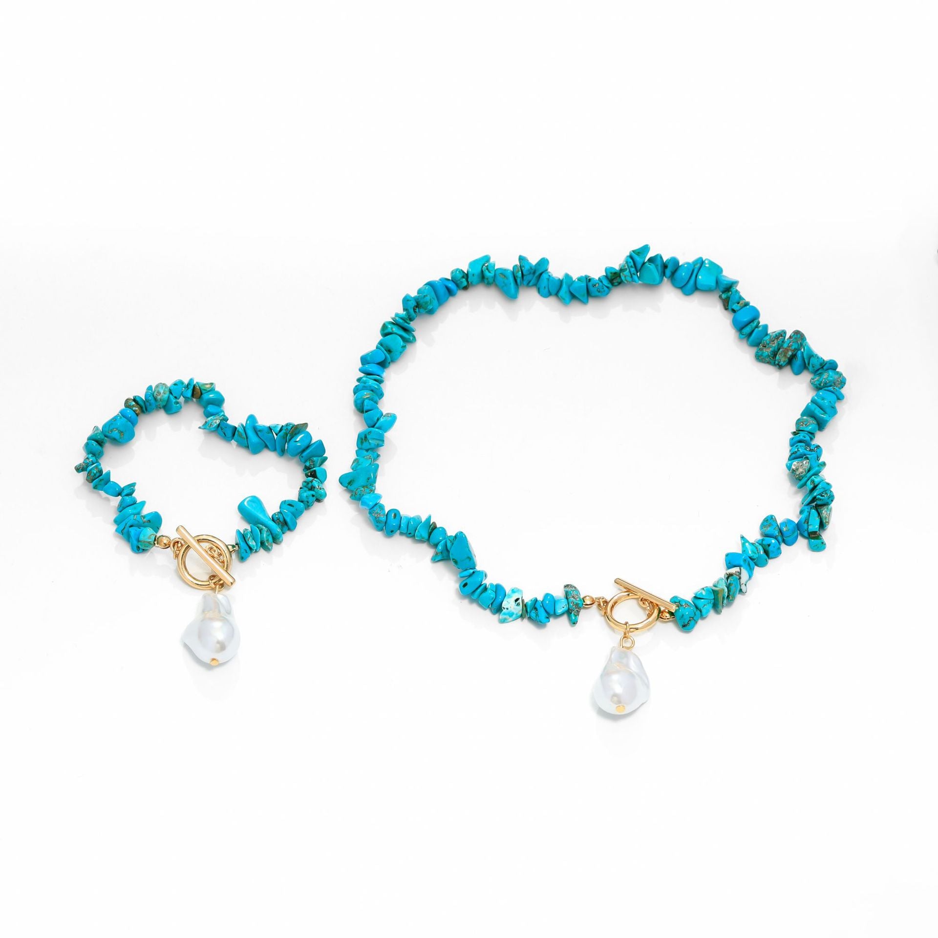 Wholesale  Large Special-Shaped Pearl Ot Buckle Set Elegant Green Necklace Bracelet