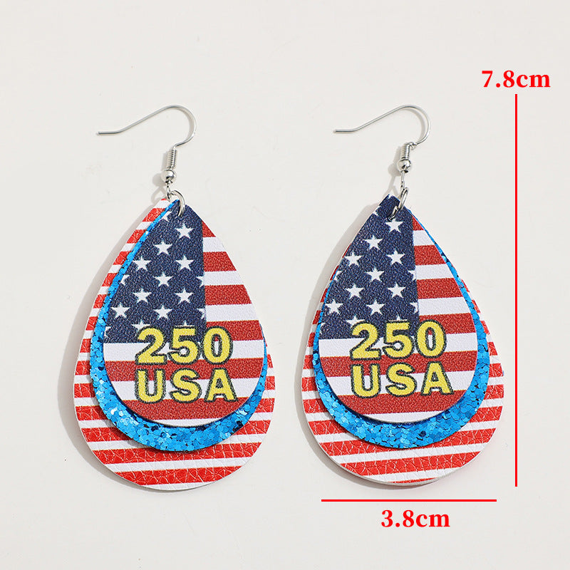 Wholesale American Flag Water Drop 250th Anniversary Party Earrings with Multi Layer Sequins
