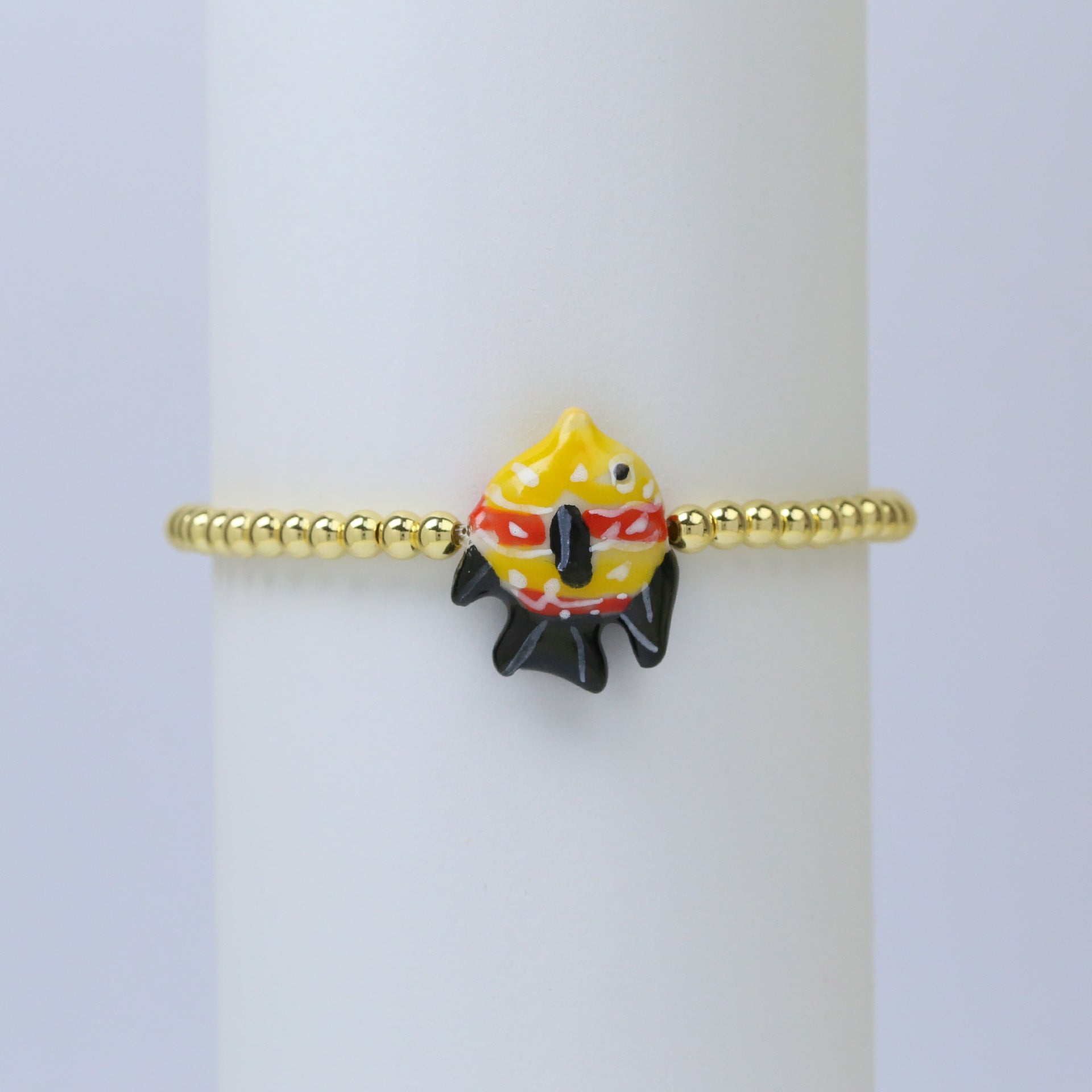 Wholesale Beach style ceramic glass colorful fish elastic rope copper bead bracelet