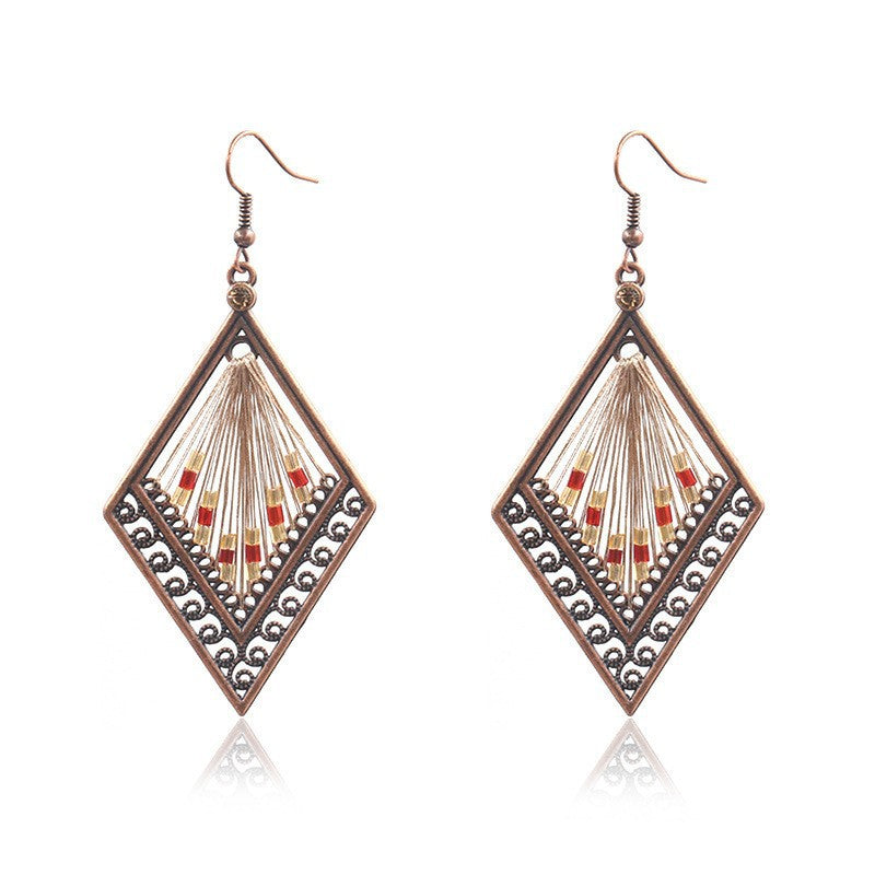 Wholesale Retro Drop Shaped Hand-Woven Earrings Alloy European American Fashion Accessory