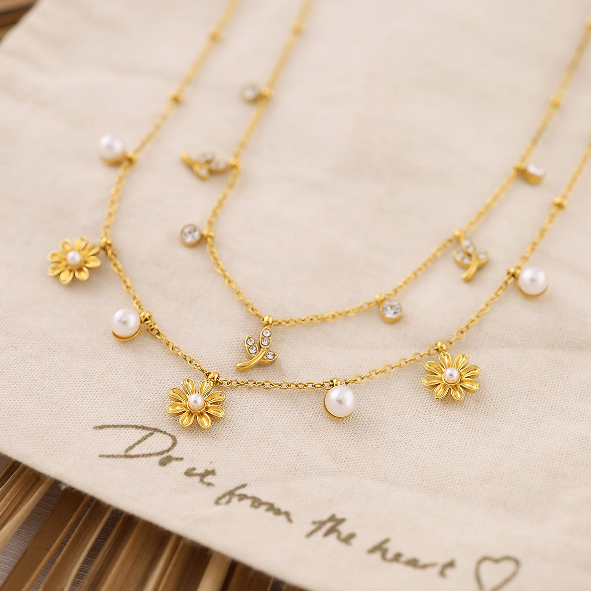 Wholesale  Stainless Steel Flower Pearl Necklace