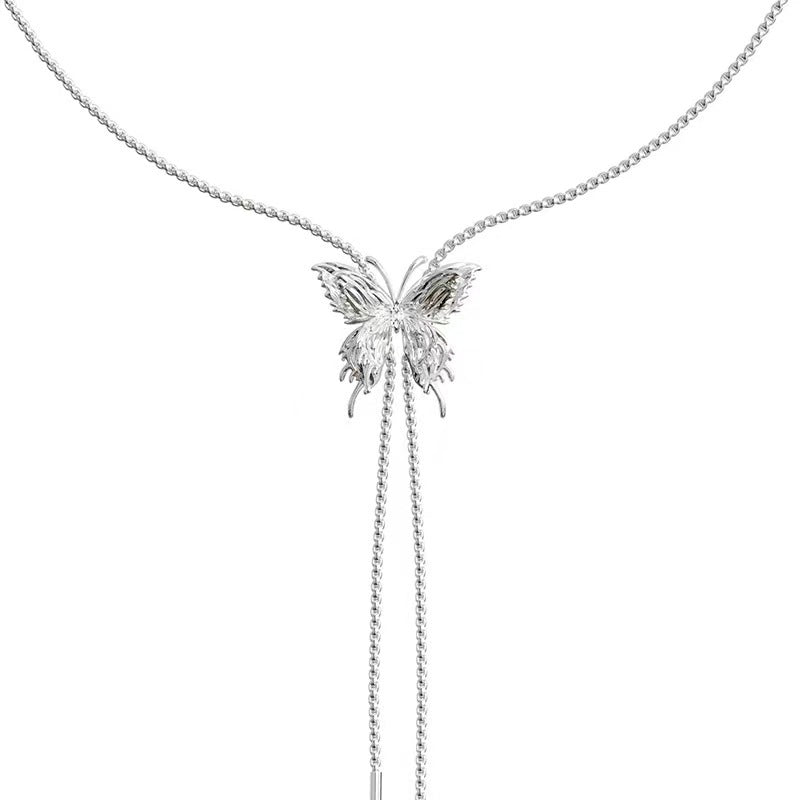 Wholesale Stainless steel Long Drawable Three-dimensional Butterfly Necklace