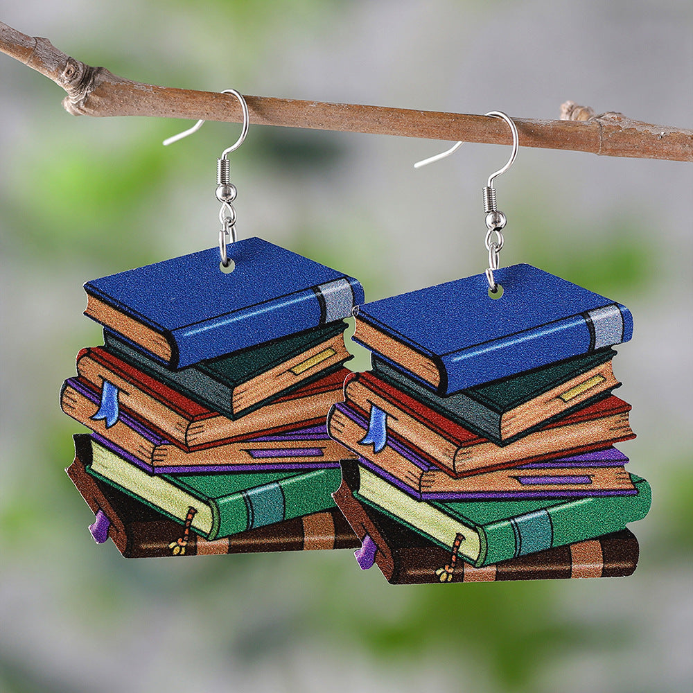 Wholesale 3D love textbook wooden earrings