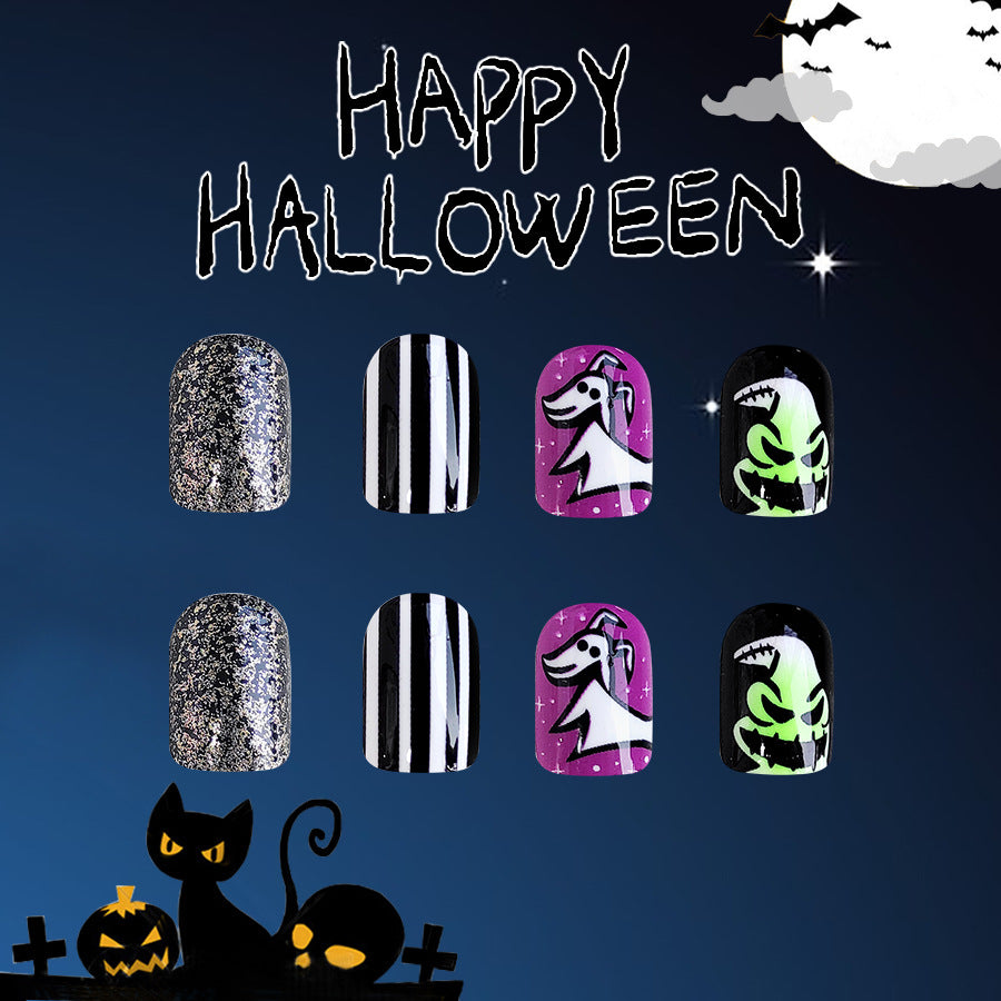 Wholesale 24 Pieces/box Skull Halloween Press-on Nails Kits Nail Stickers ACC-NS-GuaiXL079