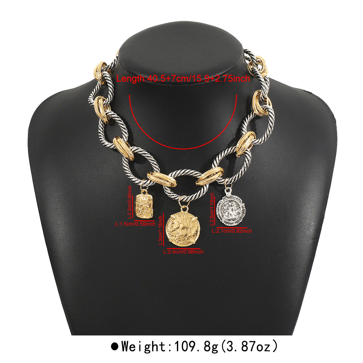 Wholesale exaggerated temperament  twist chain necklace  coin  clavicle chain