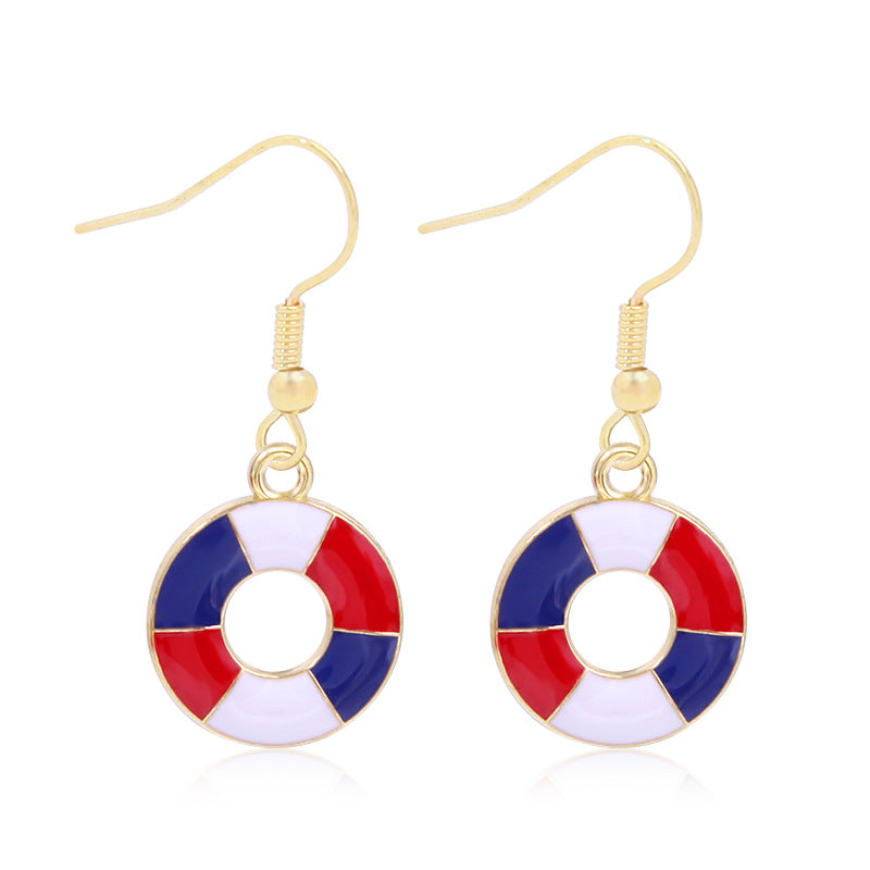 Wholesale American Independence Day Alloy Oil Drop Flag Pentagram Angel Earrings ACC-ES-BinLi003