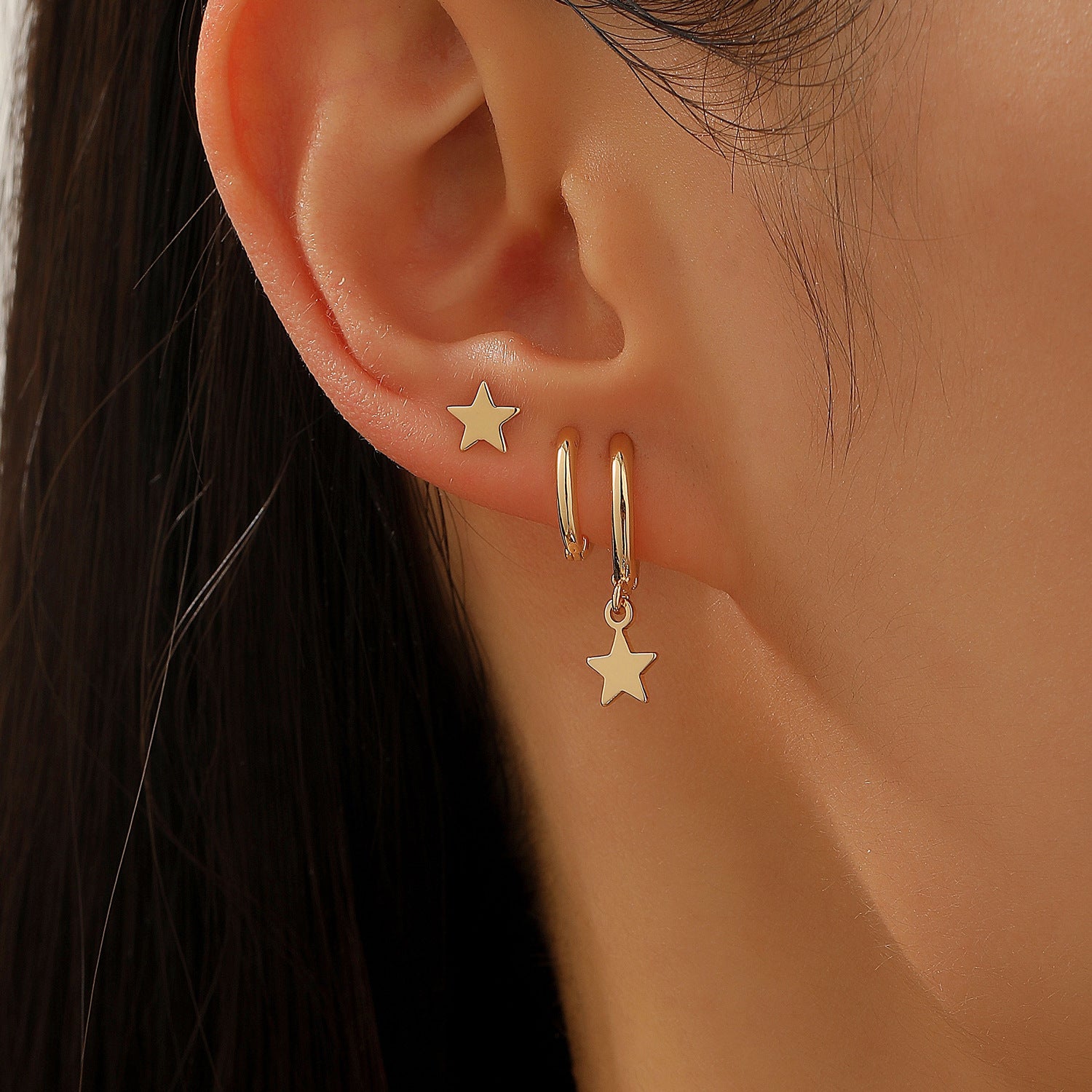 Wholesale Asymmetrical Star and Moon Earrings with Zircon Studs Blingbling Earrings Gold Plated Earrings